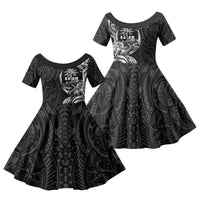 Attelong Guam Chamorro Family Matching Off Shoulder Short Dress and Hawaiian Shirt Guahan Seal Tattoo LT14 Daughter's Dress Black - Polynesian Pride