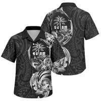 Attelong Guam Chamorro Family Matching Off Shoulder Short Dress and Hawaiian Shirt Guahan Seal Tattoo LT14 Son's Shirt Black - Polynesian Pride