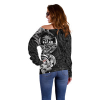 Attelong Guam Chamorro Off Shoulder Sweater Guahan Seal Tattoo LT14 - Polynesian Pride