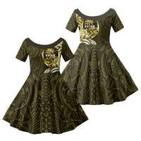 Amariyu Guam Chamorro Family Matching Puletasi and Hawaiian Shirt Guahan Seal Tattoo LT14 Daughter's Dress Yellow - Polynesian Pride