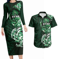 Betde Guam Chamorro Couples Matching Long Sleeve Bodycon Dress and Hawaiian Shirt Guahan Seal Tattoo LT14 Green - Polynesian Pride