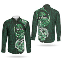 Betde Guam Chamorro Couples Matching Off The Shoulder Long Sleeve Dress and Long Sleeve Button Shirt Guahan Seal Tattoo LT14 - Polynesian Pride