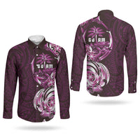 Kulot Di Rosa Guam Chamorro Couples Matching Off The Shoulder Long Sleeve Dress and Long Sleeve Button Shirt Guahan Seal Tattoo LT14 - Polynesian Pride