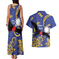 Nauru Angam Day Couples Matching Tank Maxi Dress and Hawaiian Shirt Naoero Frigate Bird Polynesian Pattern