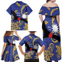 Nauru Angam Day Family Matching Off Shoulder Maxi Dress and Hawaiian Shirt Naoero Frigate Bird Polynesian Pattern