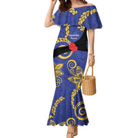Nauru Angam Day Mermaid Dress Naoero Frigate Bird Polynesian Pattern LT14 Women Blue - Polynesian Pride