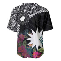 Black Nauru Baseball Jersey Naoero Map With Polynesian Tropical Flowers