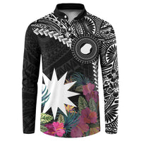 Black Nauru Button Sweatshirt Naoero Map With Polynesian Tropical Flowers