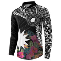 Black Nauru Button Sweatshirt Naoero Map With Polynesian Tropical Flowers