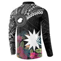 Black Nauru Button Sweatshirt Naoero Map With Polynesian Tropical Flowers