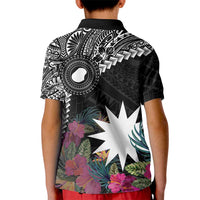 Black Nauru Kid Polo Shirt Naoero Map With Polynesian Tropical Flowers