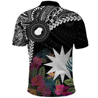 Black Nauru Polo Shirt Naoero Map With Polynesian Tropical Flowers