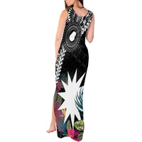Black Nauru Tank Maxi Dress Naoero Map With Polynesian Tropical Flowers