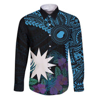 Blue Nauru Family Matching Off Shoulder Maxi Dress and Hawaiian Shirt Naoero Map With Polynesian Tropical Flowers