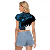 Blue Nauru Raglan Cropped T Shirt Naoero Map With Polynesian Tropical Flowers