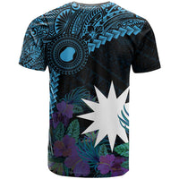 Blue Nauru T Shirt Naoero Map With Polynesian Tropical Flowers