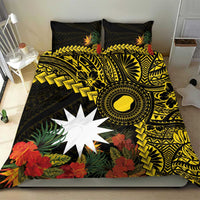 Gold Nauru Bedding Set Naoero Map With Polynesian Tropical Flowers