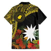 Gold Nauru Family Matching Puletasi and Hawaiian Shirt Naoero Map With Polynesian Tropical Flowers