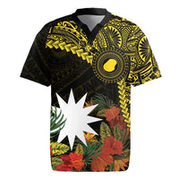 Gold Nauru Rugby Jersey Naoero Map With Polynesian Tropical Flowers