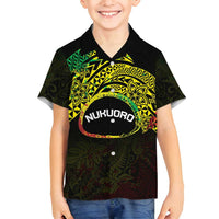 Personalised Nukuoro Atoll Family Matching Off Shoulder Maxi Dress and Hawaiian Shirt Polynesian Tattoo Curves Reggae Version LT14 Son's Shirt Reggae - Polynesian Pride