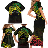 Personalised Nukuoro Atoll Family Matching Short Sleeve Bodycon Dress and Hawaiian Shirt Polynesian Tattoo Curves Reggae Version LT14 - Polynesian Pride