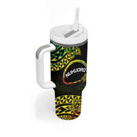 Personalised Nukuoro Atoll Tumbler With Handle Polynesian Tattoo Curves Reggae Version