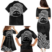 Personalised Pohnpei Nukuoro Micronesia Family Matching Puletasi and Hawaiian Shirt Polynesian Tattoo Curves Black Version