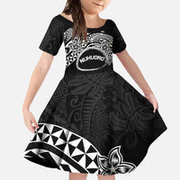 Personalised Pohnpei Nukuoro Micronesia Family Matching Short Sleeve Bodycon Dress and Hawaiian Shirt Polynesian Tattoo Curves Black Version