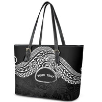 Personalised Pohnpei Nukuoro Micronesia Leather Tote Bag Polynesian Tattoo Curves Black Version
