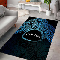 Personalised Pohnpei Nukuoro Micronesia Area Rug Polynesian Tattoo Curves Blue Version