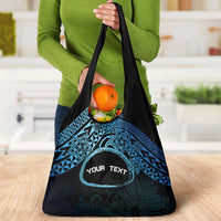 Personalised Pohnpei Nukuoro Micronesia Grocery Bag Polynesian Tattoo Curves Blue Version