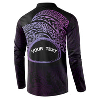 Personalised Pohnpei Nukuoro Micronesia Button Sweatshirt Polynesian Tattoo Curves Purple Version