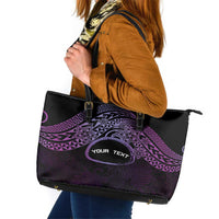 Personalised Pohnpei Nukuoro Micronesia Leather Tote Bag Polynesian Tattoo Curves Purple Version