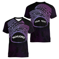 Personalised Pohnpei Nukuoro Micronesia Women V-Neck T-Shirt Polynesian Tattoo Curves Purple Version