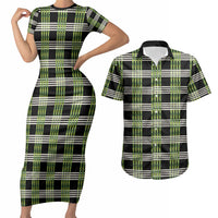 Aloha Hawaii Pakalana Pikake Lei Couples Matching Short Sleeve Bodycon Dress and Hawaiian Shirt Palaka Inspired Hawaiian-plaid Black