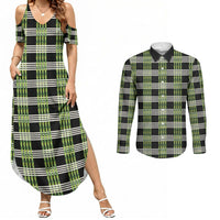 Aloha Hawaii Pakalana Pikake Lei Couples Matching Summer Maxi Dress and Long Sleeve Button Shirt Palaka Inspired Hawaiian-plaid Black