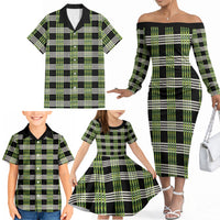 Aloha Hawaii Pakalana Pikake Lei Family Matching Off The Shoulder Long Sleeve Dress and Hawaiian Shirt Palaka Inspired Hawaiian-plaid Black