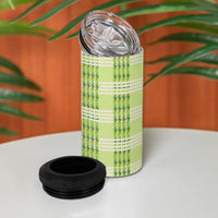 Aloha Hawaii Pakalana Pikake Lei 4 in 1 Can Cooler Tumbler Palaka Inspired Hawaiian-plaid Pastel Green