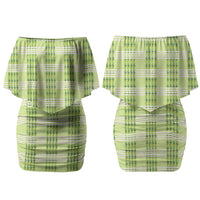 Aloha Hawaii Pakalana Pikake Lei Couples Matching Off Shoulder Short Dress and Hawaiian Shirt Palaka Inspired Hawaiian-plaid Pastel Green