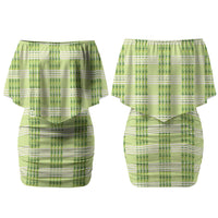 Aloha Hawaii Pakalana Pikake Lei Couples Matching Off Shoulder Short Dress and Long Sleeve Button Shirt Palaka Inspired Hawaiian-plaid Pastel Green