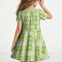 Aloha Hawaii Pakalana Pikake Lei Kid Short Sleeve Dress Palaka Inspired Hawaiian-plaid Pastel Green