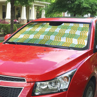 Aloha Hawaii Ilima Maile Lei Auto Sun Shade Palaka Inspired Hawaiian-plaid White