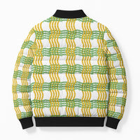 Aloha Hawaii Ilima Maile Lei Bomber Puffer Jacket Palaka Inspired Hawaiian-plaid White