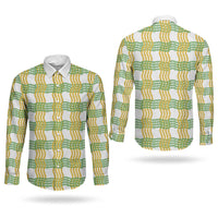Aloha Hawaii Ilima Maile Lei Couples Matching Off Shoulder Maxi Dress and Long Sleeve Button Shirt Palaka Inspired Hawaiian-plaid White