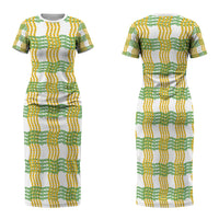 Aloha Hawaii Ilima Maile Lei Family Matching Short Sleeve Bodycon Dress and Hawaiian Shirt Palaka Inspired Hawaiian-plaid White