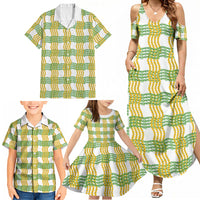 Aloha Hawaii Ilima Maile Lei Family Matching Summer Maxi Dress and Hawaiian Shirt Palaka Inspired Hawaiian-plaid White