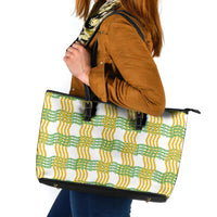 Aloha Hawaii Ilima Maile Lei Leather Tote Bag Palaka Inspired Hawaiian-plaid White