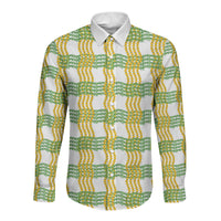 Aloha Hawaii Ilima Maile Lei Long Sleeve Button Shirt Palaka Inspired Hawaiian-plaid White