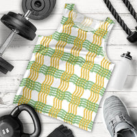 Aloha Hawaii Ilima Maile Lei Men Tank Top Palaka Inspired Hawaiian-plaid White