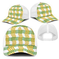 Aloha Hawaii Ilima Maile Lei Mesh Trucker Cap Palaka Inspired Hawaiian-plaid White